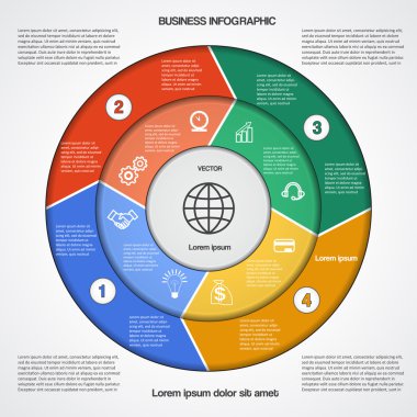metin alanları dört pozisyonlar ile dairesel Infographic şablonu 