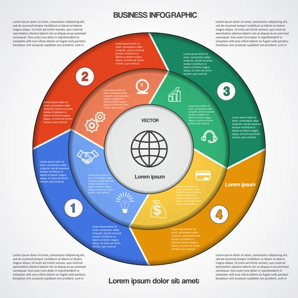 Plantilla de infografía circular con áreas de texto en cuatro posiciones — Archivo Imágenes Vectoriales