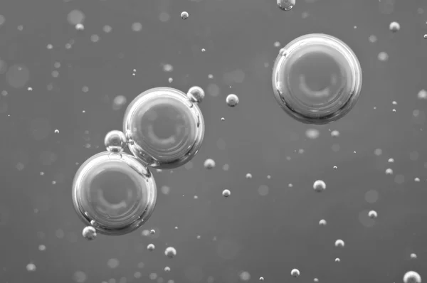 Burbujas de oxígeno macro en agua sobre fondo blanco negro — Foto de Stock