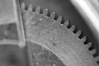 Eski saat içinde metal cogwheels. Makro