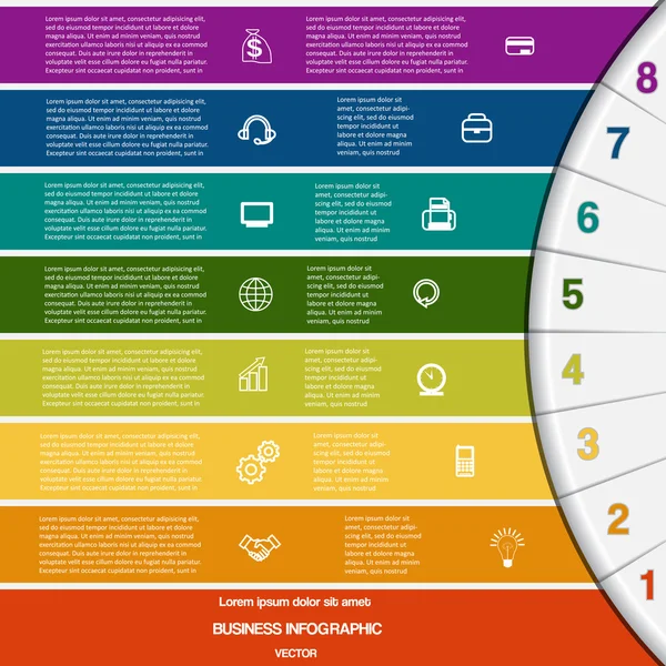 Infographic, 8 renkli şeritler ve yarım daire — Stok Vektör