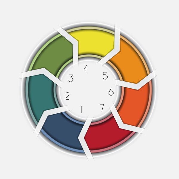 шаблон иллюстрации с текстовыми областями и семью стрелками
