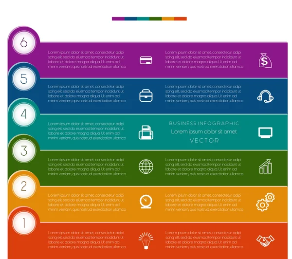 Infographic, strips genummerd, zes sjabloon — Stockvector