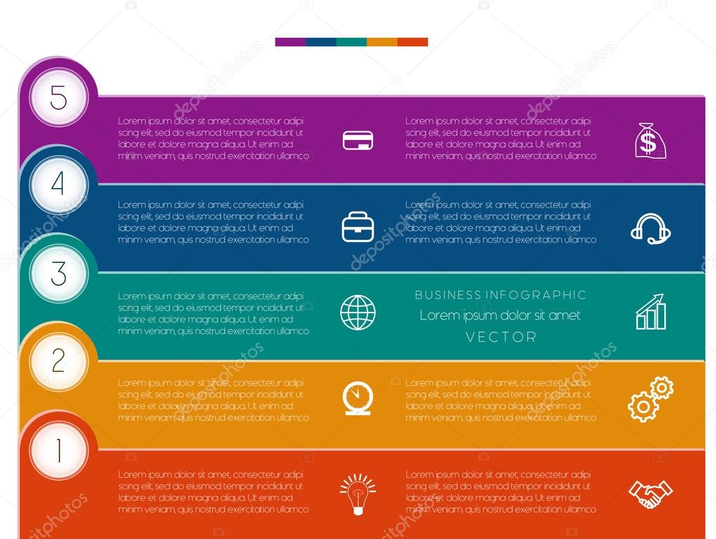 Infographic, strips numbered, five template