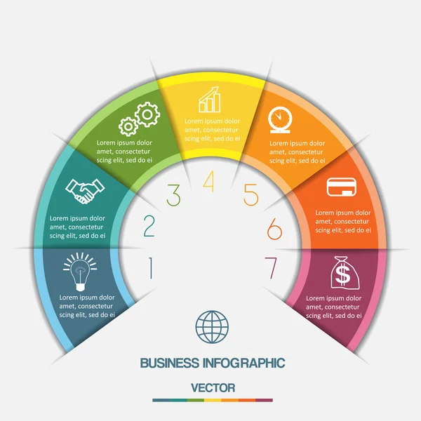 Infografía Semicírculo de color en siete posiciones — Vector de stock