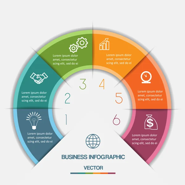 Infographic kleur halve cirkel op zes posities — Stockvector