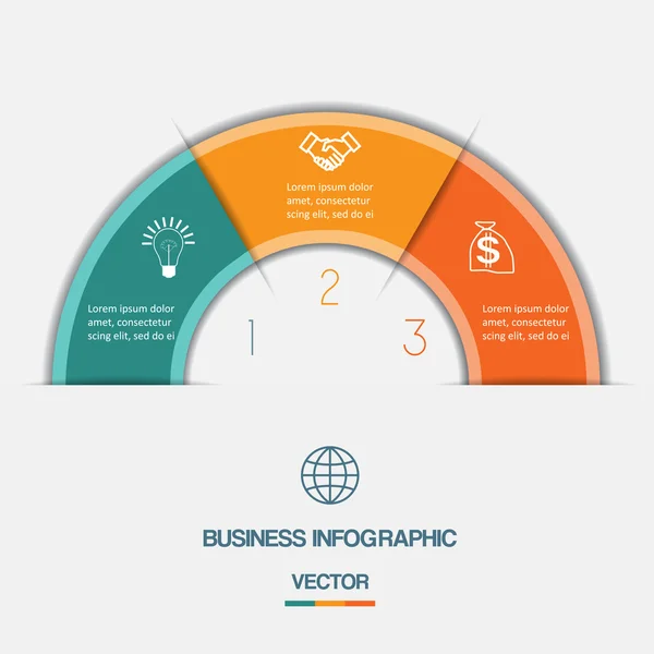 Semicírculo de cores infográficas em três posições — Vetor de Stock