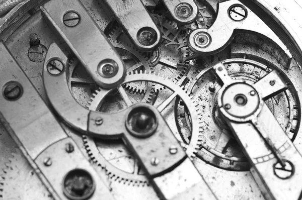 Koła zębate wewnątrz najstarszych Clockwork makro — Zdjęcie stockowe