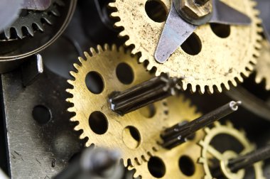 Eski saat içinde cogwheels. Makro