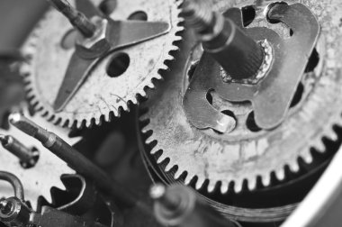 Siyah beyaz Cogwheels saat. Makro