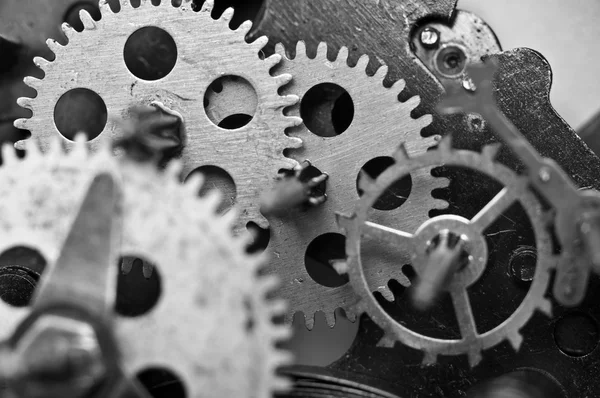 Blanco negro Cogwheels Reloj. Macro — Foto de Stock