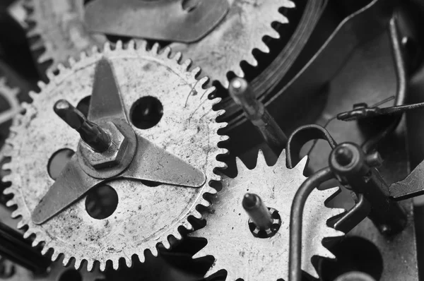 Blanco negro Cogwheels Reloj. Macro —  Fotos de Stock