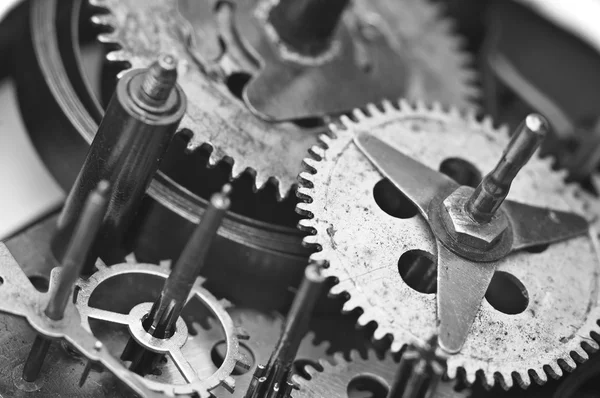 Blanco negro Cogwheels Reloj. Macro — Foto de Stock