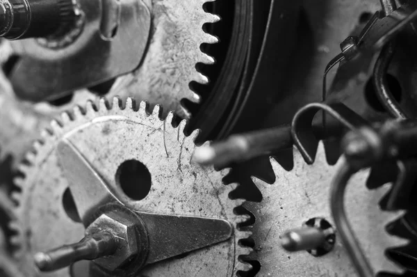 Blanco negro Cogwheels Reloj. Macro — Foto de Stock