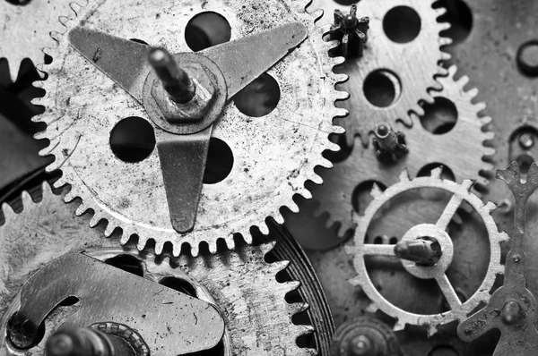 Blanco negro Cogwheels Reloj. Macro — Foto de Stock