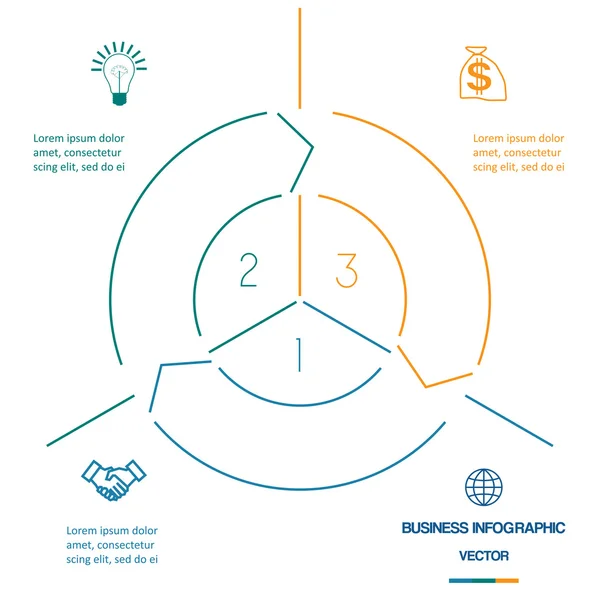 Infographic circle colourful lines three positions — Stock Vector
