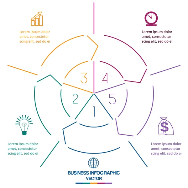 Cercle infographique lignes colorées cinq positions — Image vectorielle