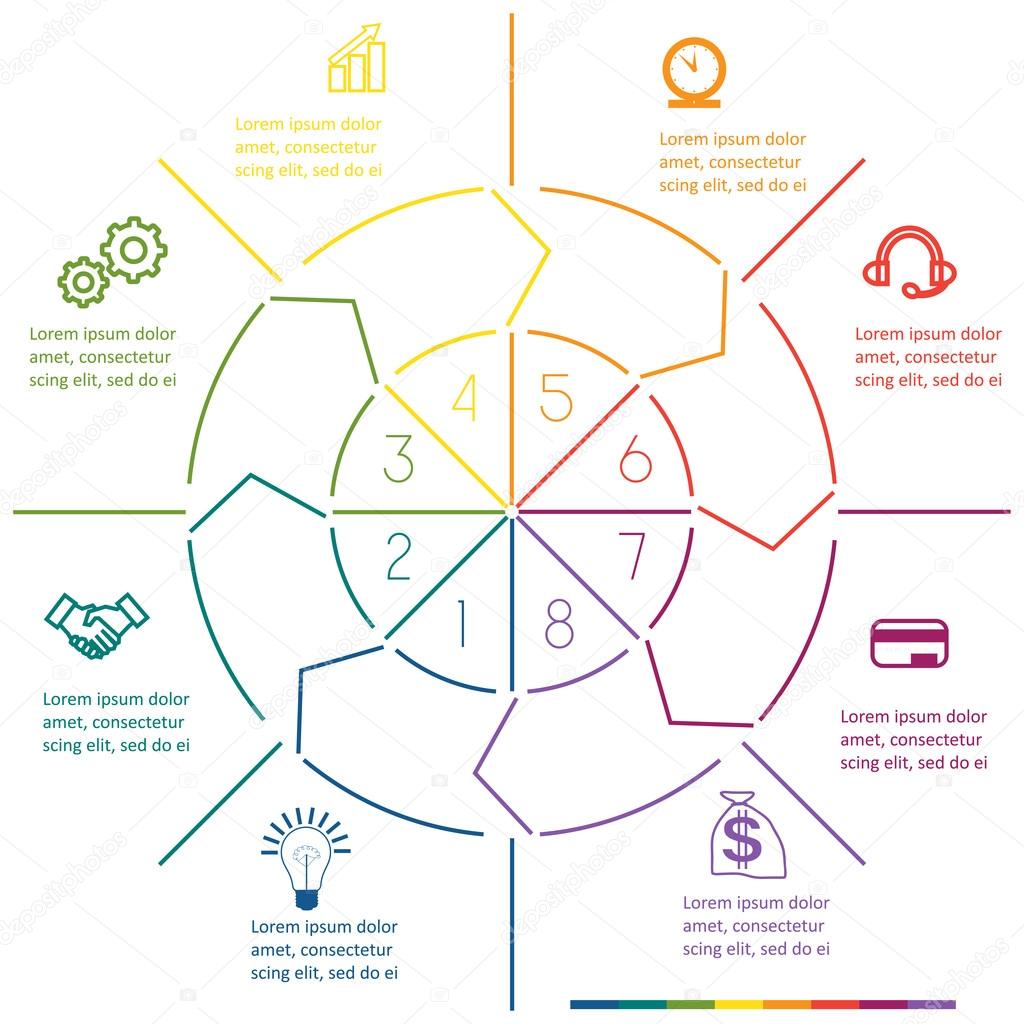 Infographic circle colourful lines eight positions