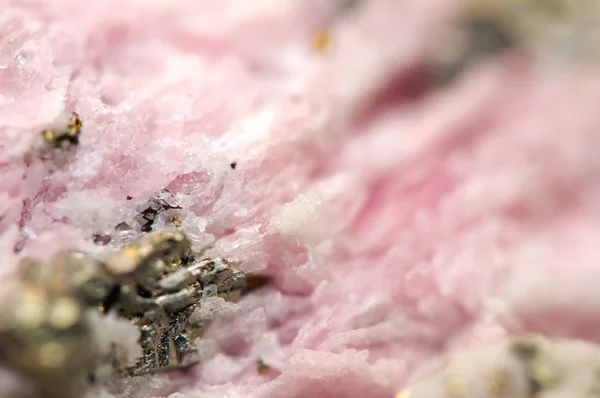 Rhodochrosite MnCO3 with iron pyrite FeS2 Macro — Stock Photo, Image