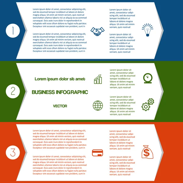 Infografische Pfeile bilden drei Positionen ab — Stockvektor