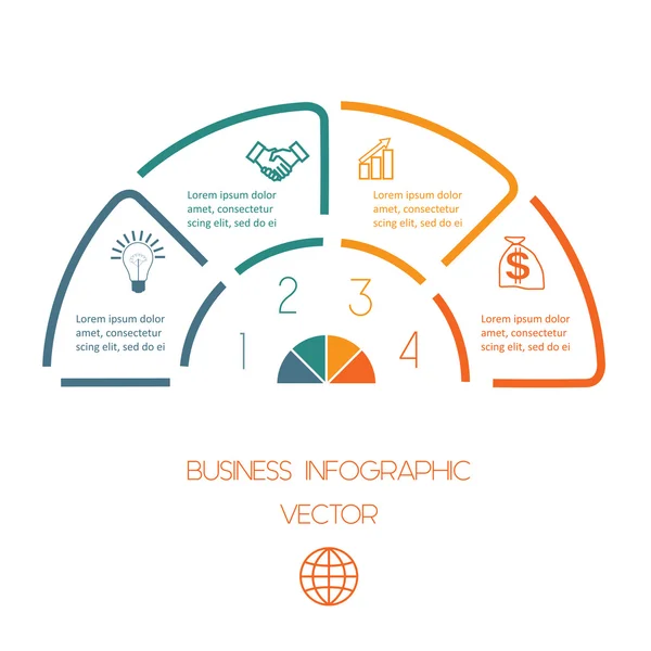 Líneas Infografía semicírculo cuatro posiciones — Vector de stock