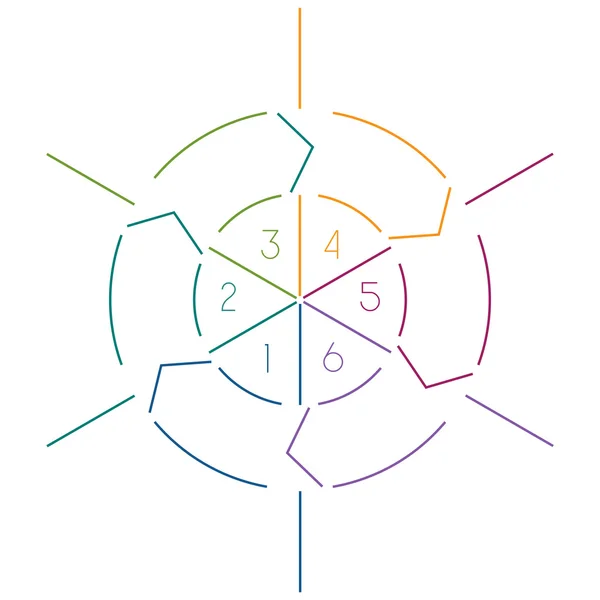 Infographic cirkel kleurrijke lijnen 6 posities — Stockfoto