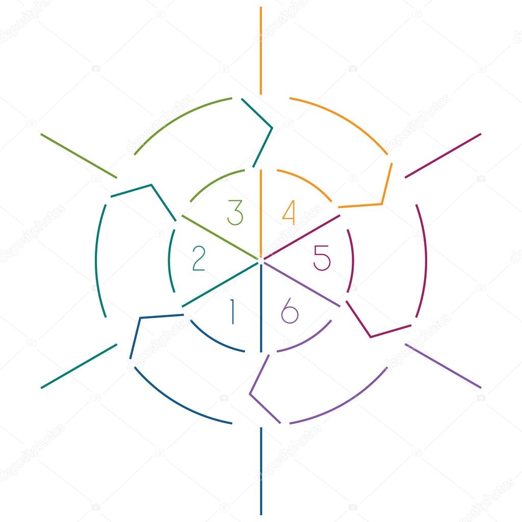 Infographic circle colourful lines 6 positions