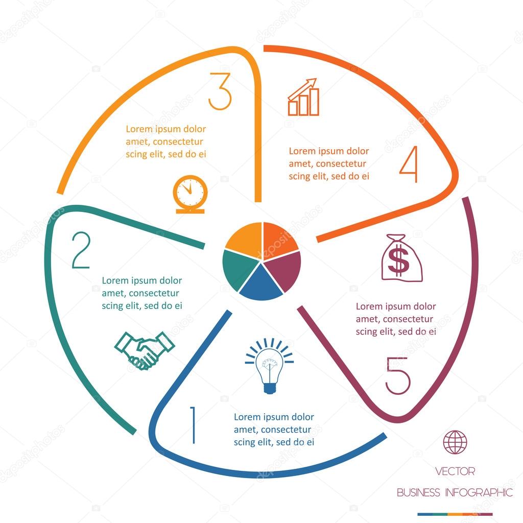 Circle Lines Infographic Five Positions