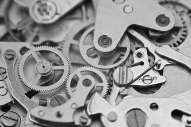 Siyah ve beyaz makro fotoğraf metal clockwork