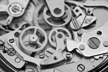 Siyah ve beyaz makro fotoğraf metal clockwork