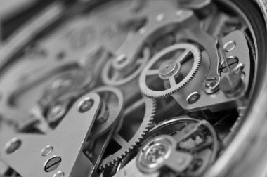 Siyah ve beyaz makro fotoğraf metal clockwork
