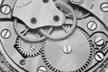 Siyah ve beyaz makro fotoğraf metal clockwork