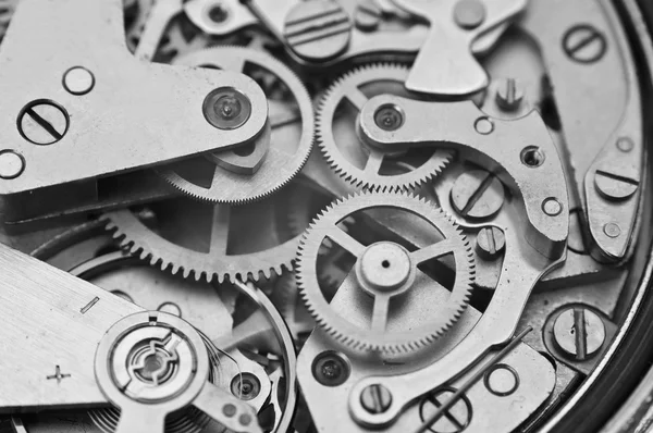 Siyah ve beyaz makro fotoğraf metal clockwork