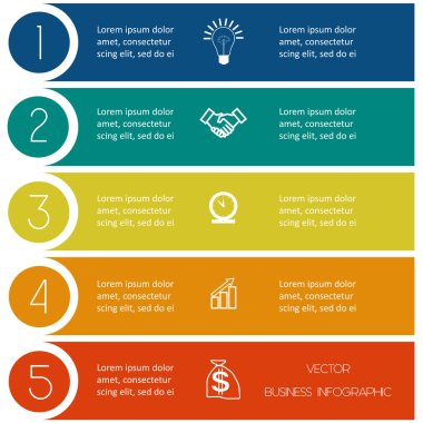 Beş pozisyonlar Infographic şablondan renkli şeritler