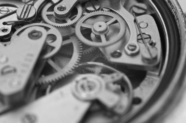 Siyah ve beyaz makro fotoğraf yakından görmek metal clockwork