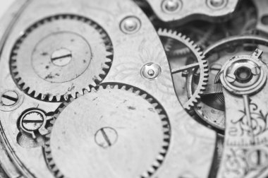 Siyah ve beyaz makro fotoğraf yakından görmek metal clockwork