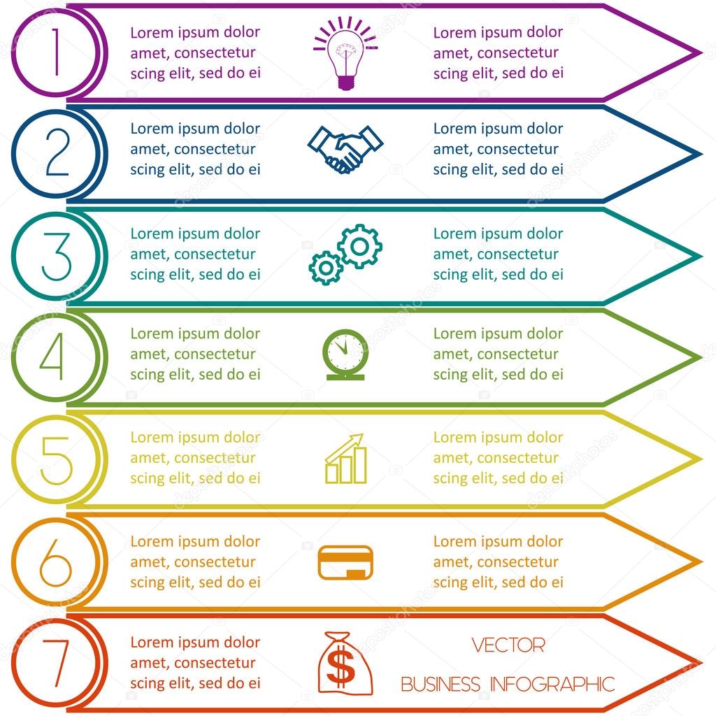 Infographic template from Colourful lines seven positions