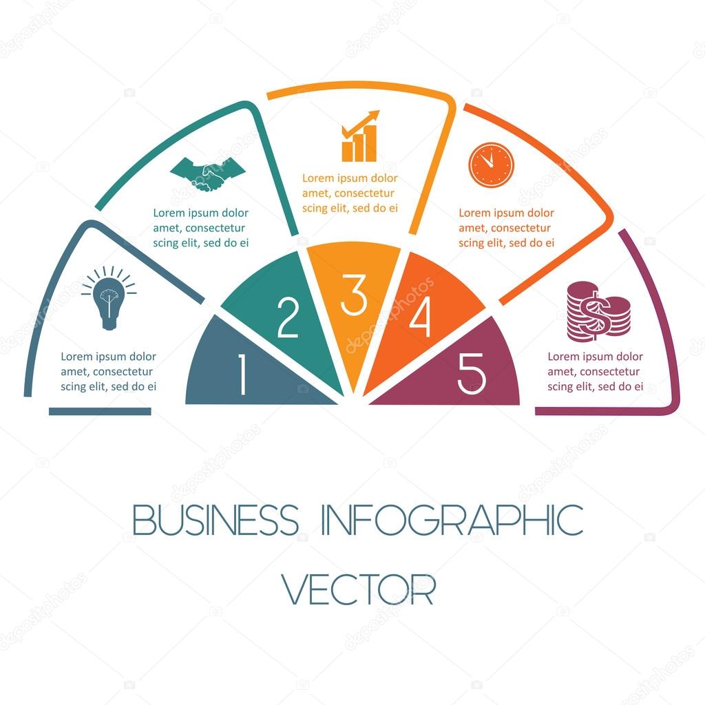 Infographic Semicircle lines five positions