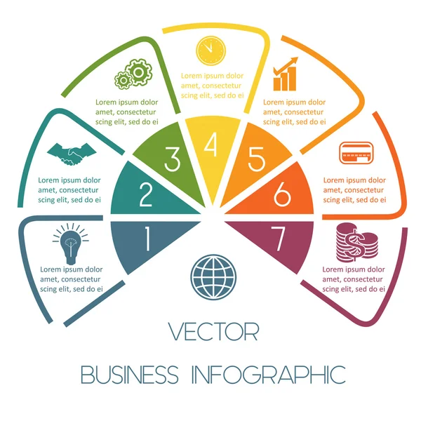 Infografische Halbkreislinien sieben Positionen — Stockvektor