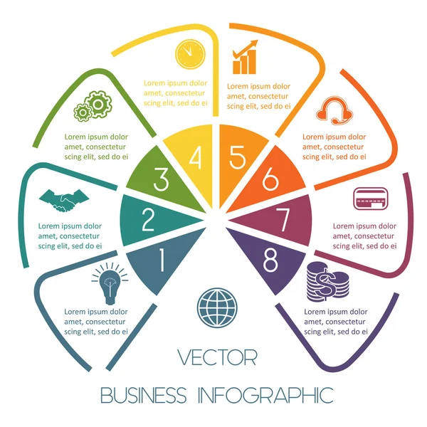 Infográfico Semicircle linhas oito posições — Vetor de Stock