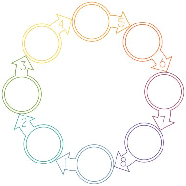 Eight Circles with arrow from colourful lines