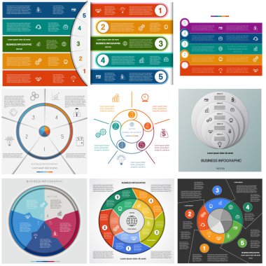 Şablonları Infographics döngüsel işlemler beş pozisyonlar ayarla.
