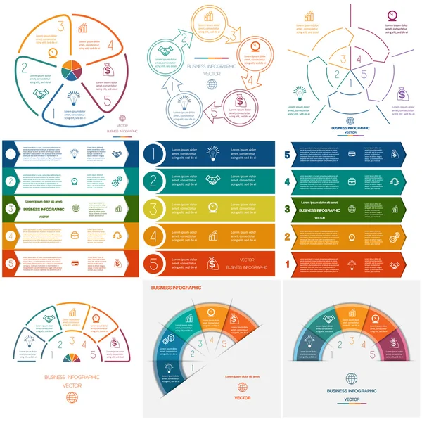 Nastavit šablony infografiky cyklické procesy na pět pozic — Stockový vektor