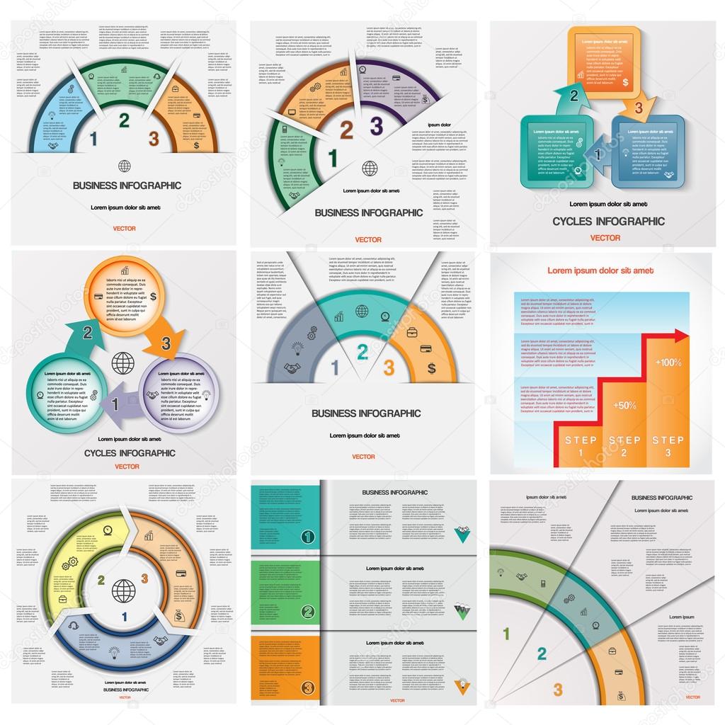 Set templates Infographics cyclic processes on three positions