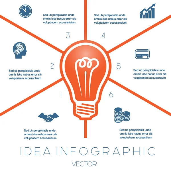 Light bulb infographics template on six positions — Stock Vector