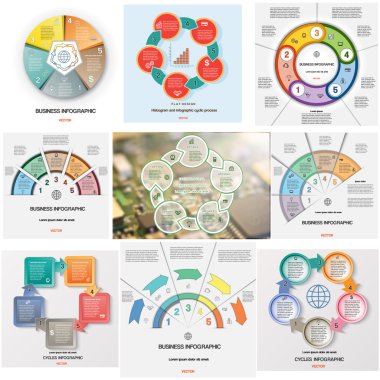 9 şablonları Infographics döngüsel işlemler beş pozisyonlar ayarla.