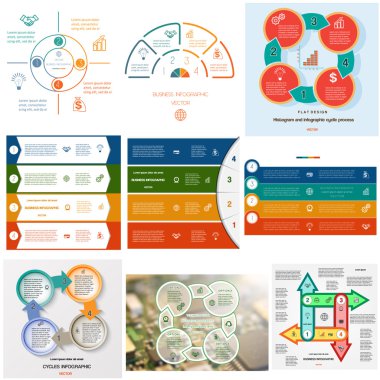 9 şablonları Infographics döngüsel işlemler üzerinde dört pozisyon ayarla.
