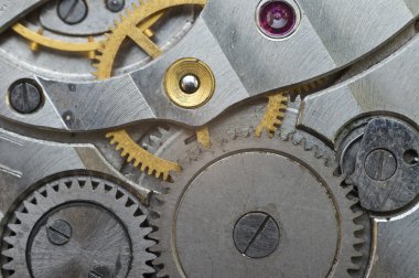 Eski saat, makro içinde metal Cogwheels.