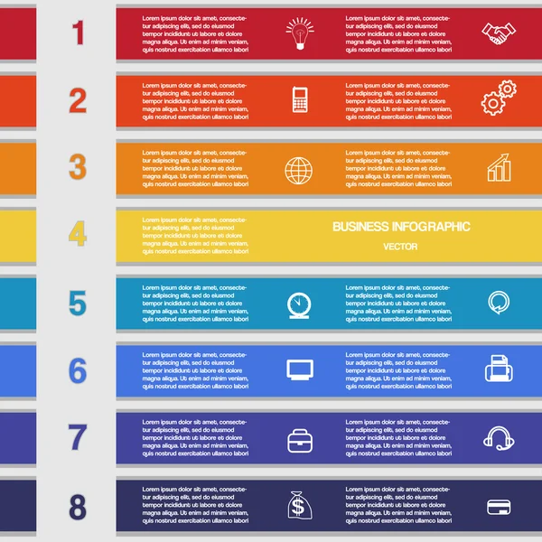 Sekiz renkli şeritler, infographics için şablon — Stok Vektör