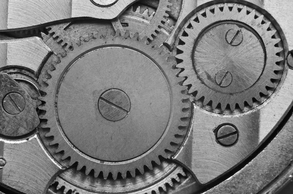 Cogwheel in metallo bianco e nero in Clockwork. Macro — Foto Stock